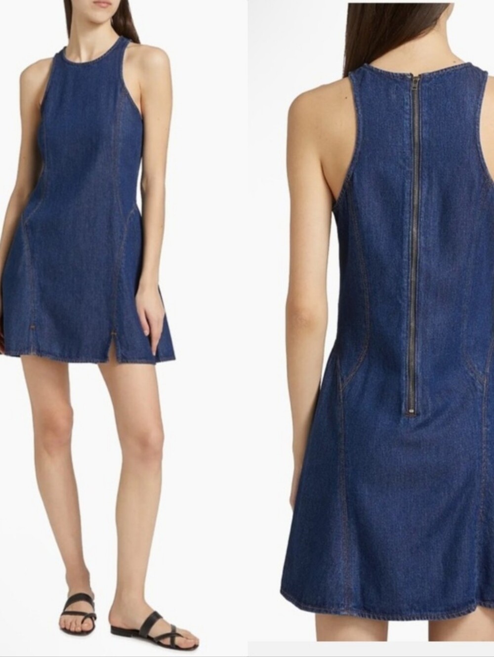 New Re/Done Fortuna Lyocell Denim Sleeveless Racerback Fit & Flare Mini Dress